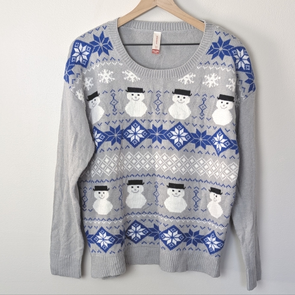 Gray and Blue Snowman Sweater